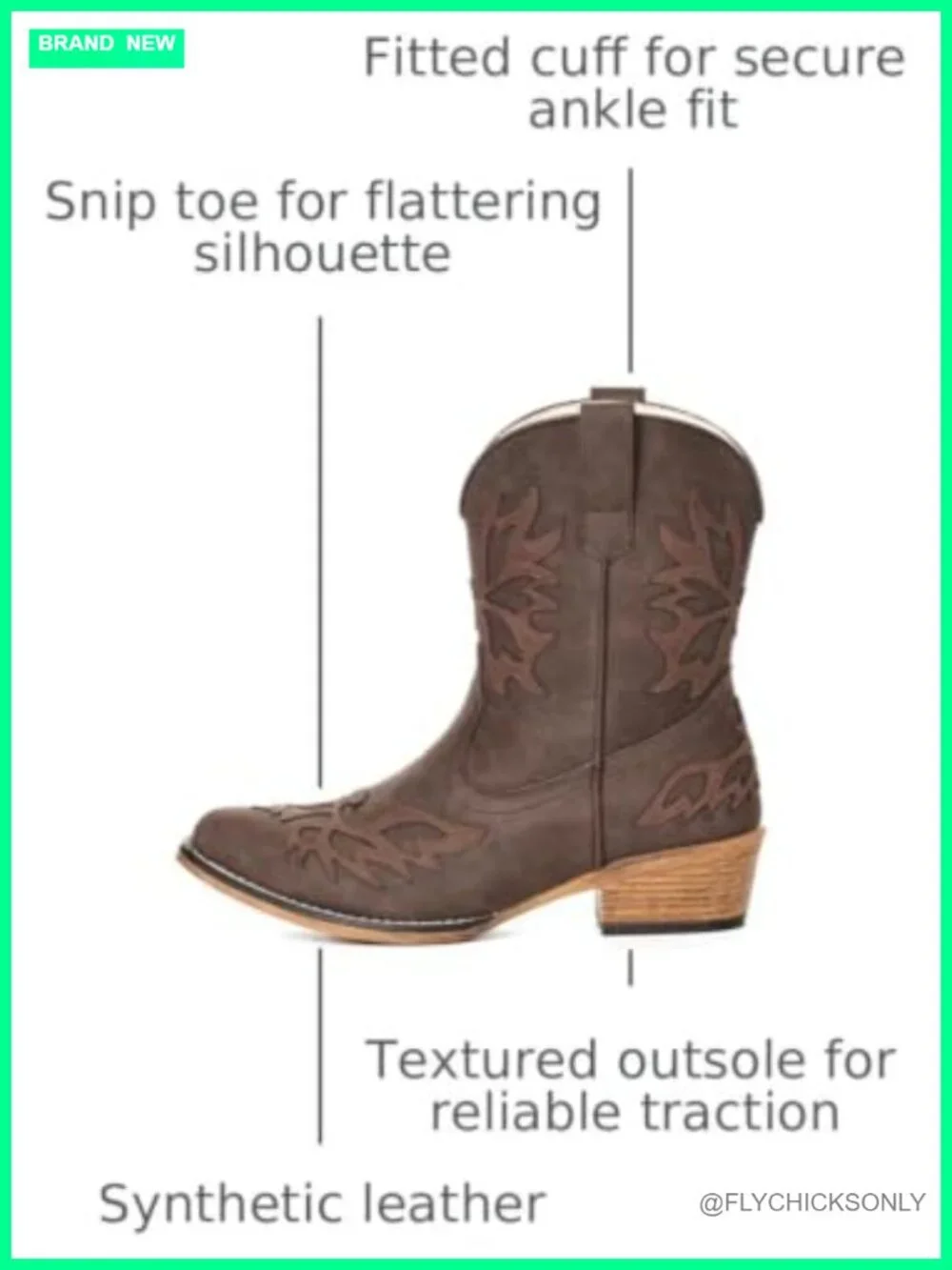 Faux Leather Ankle Cowboy Boots Western Embroidered Snip Toe Booties